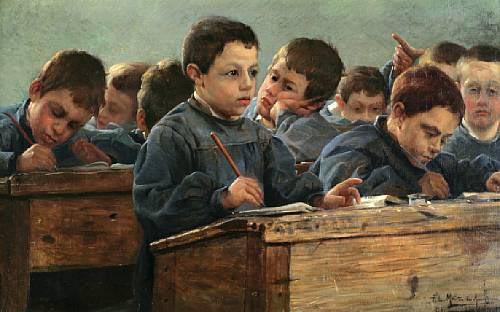 In the classroom. Signed and dated P.L. Martin des Amoignes 1886, Paul Louis Martin des Amoignes